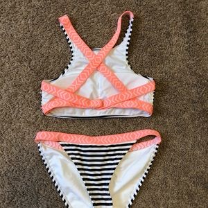 black and white striped swim suit